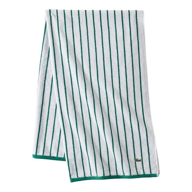 Lacoste Centre Mark Towel — 100% Soft Cotton Jacquard Stripe Design, Lightweight, Absorbent & Durable, Quick Drying, Green, 30"x52" Bath Towel