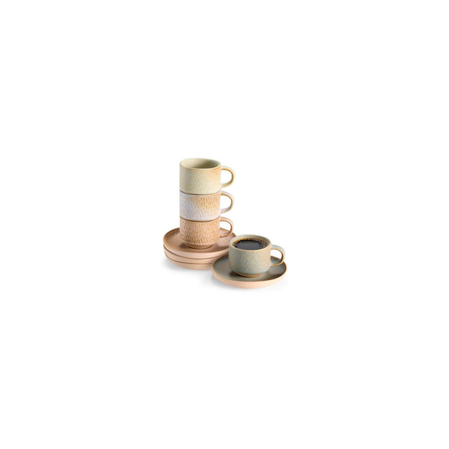 Espresso Mug and Saucer Set 2.7 oz, Set of 4, Neutral Multicolor