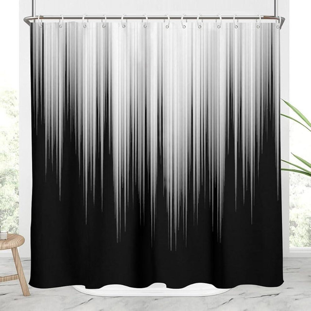 AAtter Black and Grey Shower Curtain Standard White Gray Ombre Silver Trendy Simple Abstract Artistic Aesthetic Home Bathroom Decor Bathtub Set with 12 Hooks, 72x72, Modern