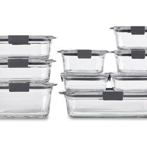 Rubbermaid Brilliance Glass Food Storage Containers, Assorted Sizes, Set of 9, BPA-Free, Leak-Proof, Clear