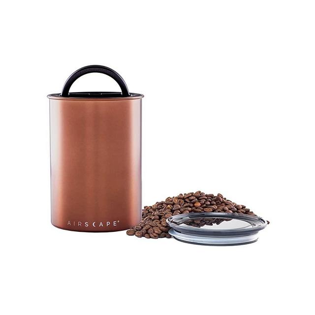 Airscape Stainless Steel Coffee Canister | Food Storage Container | Patented Airtight Lid | Push Out Excess Air Preserve Food Freshness (Medium, Brushed Copper)