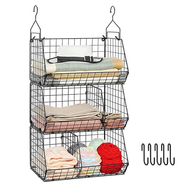 3 Tier Closet Hanging Shelves with Divider, Closet Organizers and Storage, Clothes Hanging Organizer Clothing Sweaters Shoes Handbags Clutches Accessories