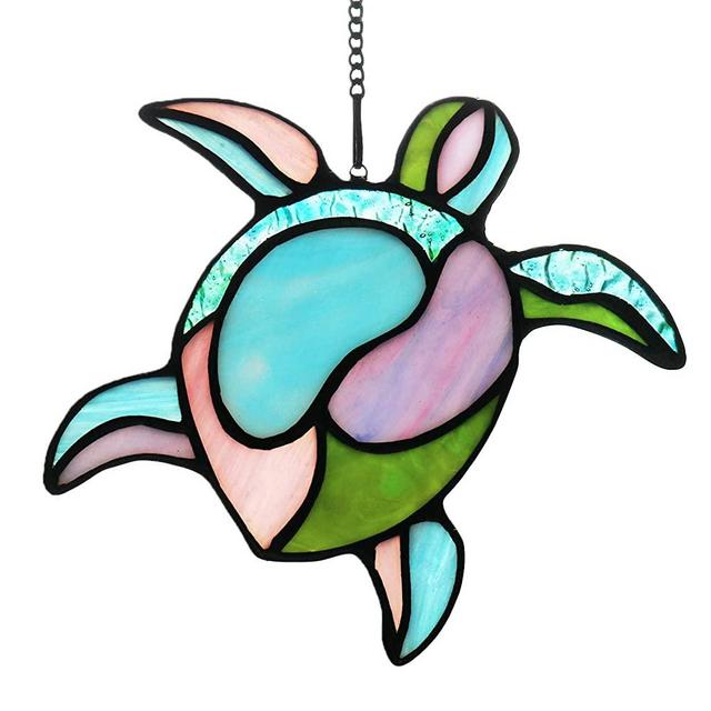 HAOSUM Sea Turtle Stained Glass Window hangings Suncatcher Ornament Home Decoration Gift for Friend,Mom (Purple)