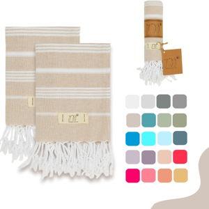 Hand Towels - Set of 2, 18" x 30" inches, Decorative Peshtemal Cotton Hand Towels for Kitchen, Bath, Guest, Face, Hair, Gym, Yoga, Dishcloth, Travel (Beige)