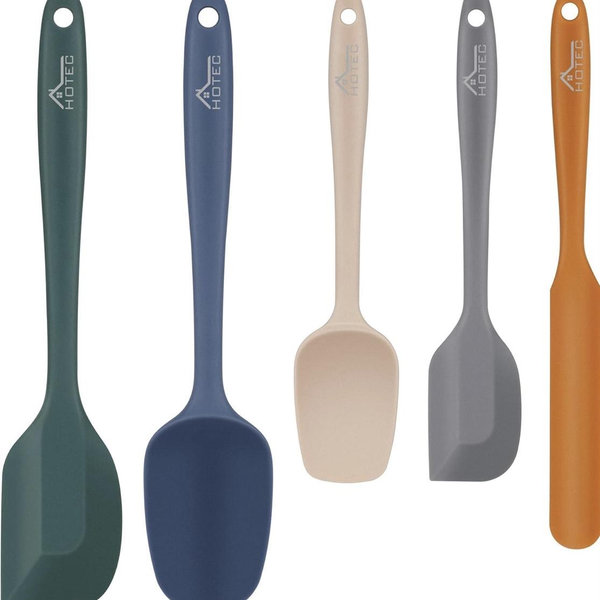 HOTEC Heat Resistant 600℉ Food Grade Silicone Rubber Spatula Set for Baking, Cooking, and Mixing Non Stick Dishwasher Safe BPA-Free Neutral Set of 5