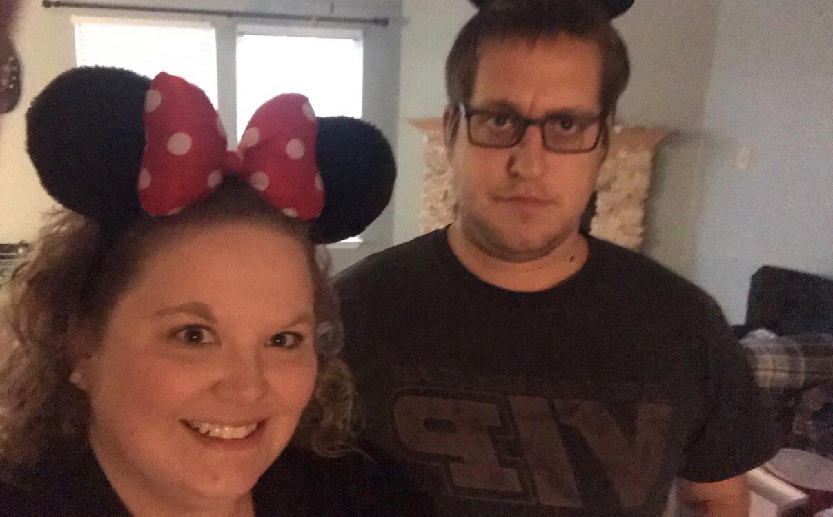 Despite John's face he was happy to be Mickey to Kayla being Minnie. 10/31/2018