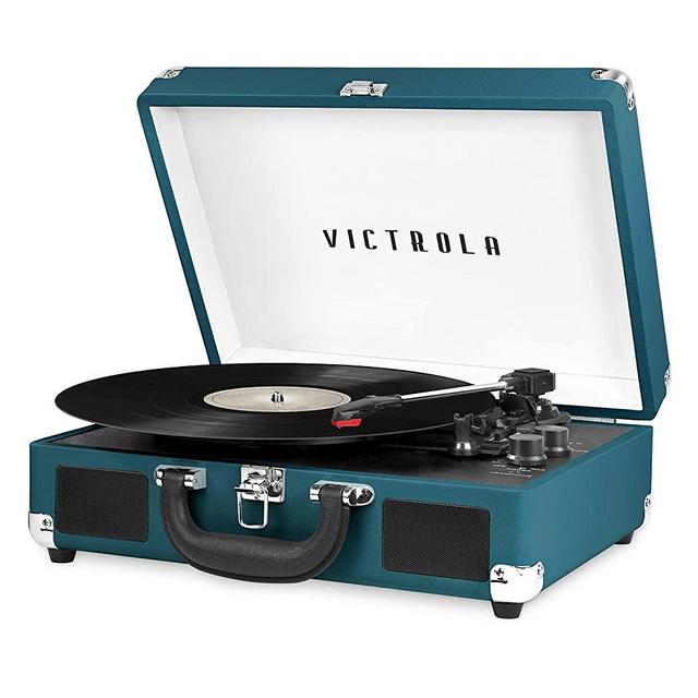 Victrola Vintage 3-Speed Bluetooth Portable Suitcase Record Player with Built-in Speakers | Upgraded Turntable Audio Sound| Includes Extra Stylus | Blue Coral