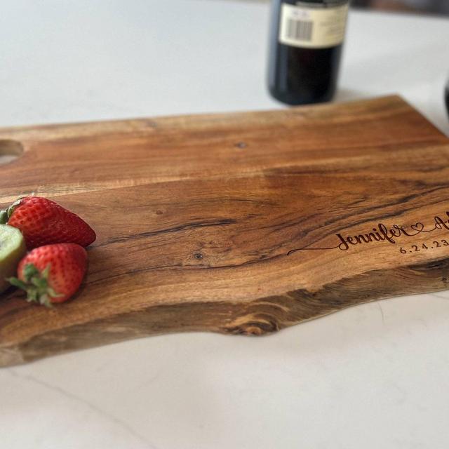 Personalized live edge cutting board, custom laser engraved board, housewarming gift, Gift for the couple, wedding gift, Christmas gift