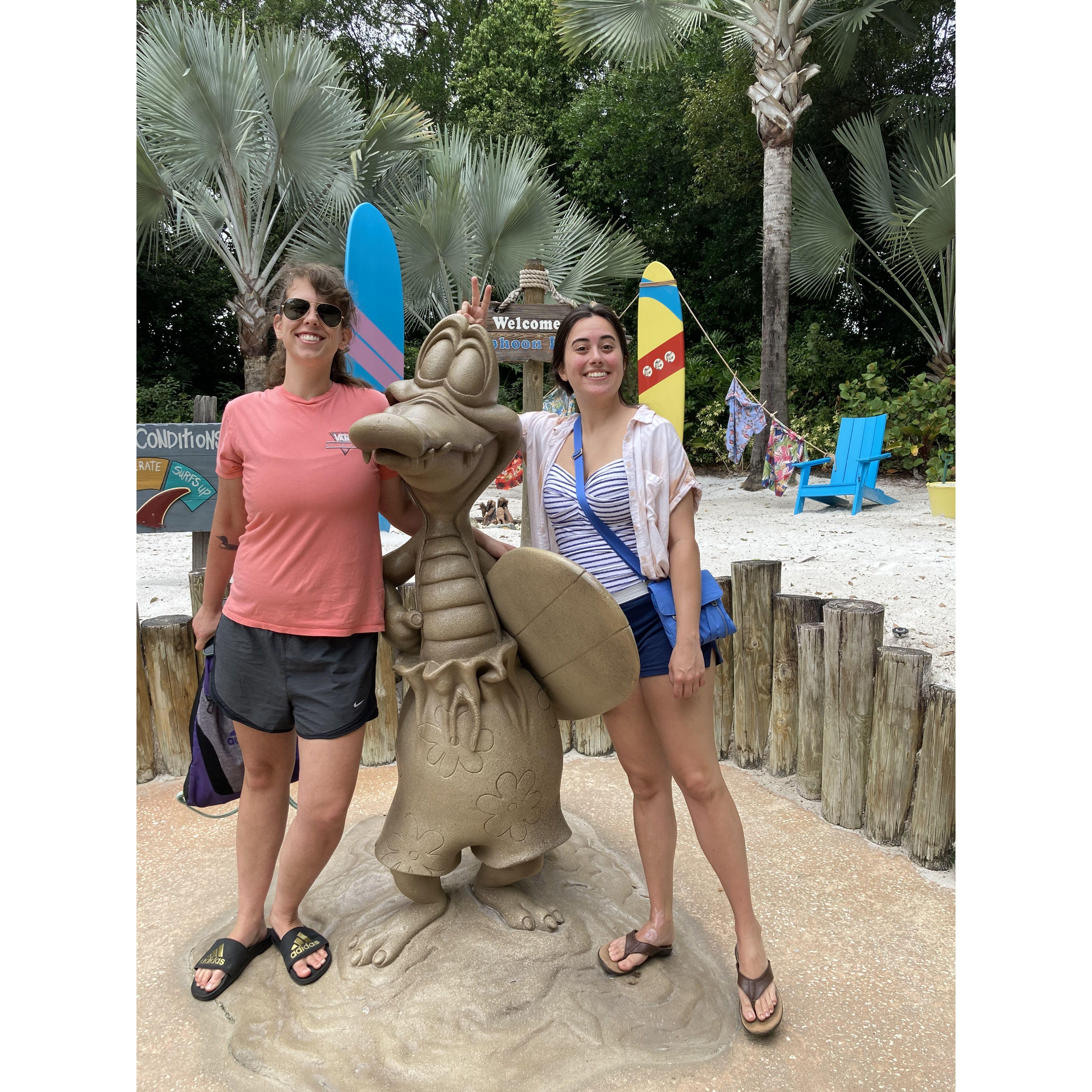 At Disney's Typhoon Lagoon waterpark with Maddox, Daphne, and Aunt Rosie