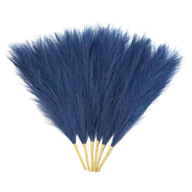 Navy Blue Faux Pampas Grass Decor 18-Inch Short 6 Stems Dried Flowers for Small Vase Boho Home Decor Wedding Bouquet Party Decoration Flower Arrangement Balloon Garland