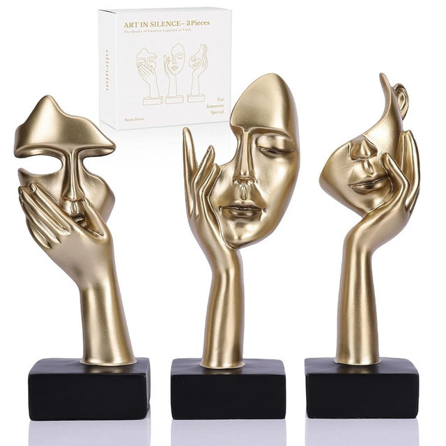 oliruim 3 Pcs Thinker Large Statue Set - Black Glod Art Abstract Home Accent Figurines for Living Room, Bedroom, Shelves, Office Desktop, Coffee Table Decor, Gift for Women (3 Pcs Black Glod, 9")