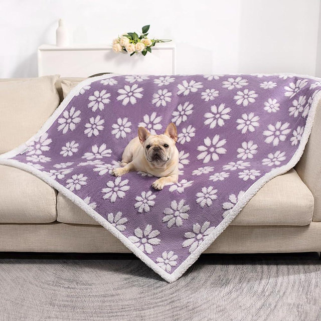 Yaning Waterproof Blanket for Dog Cat or Adult, Cute 3D Textured Flower Dog Blanket for Bed Couch Sofa, Soft Liquid Pee Proof Pet Furniture Protector, 50"x60", Purple