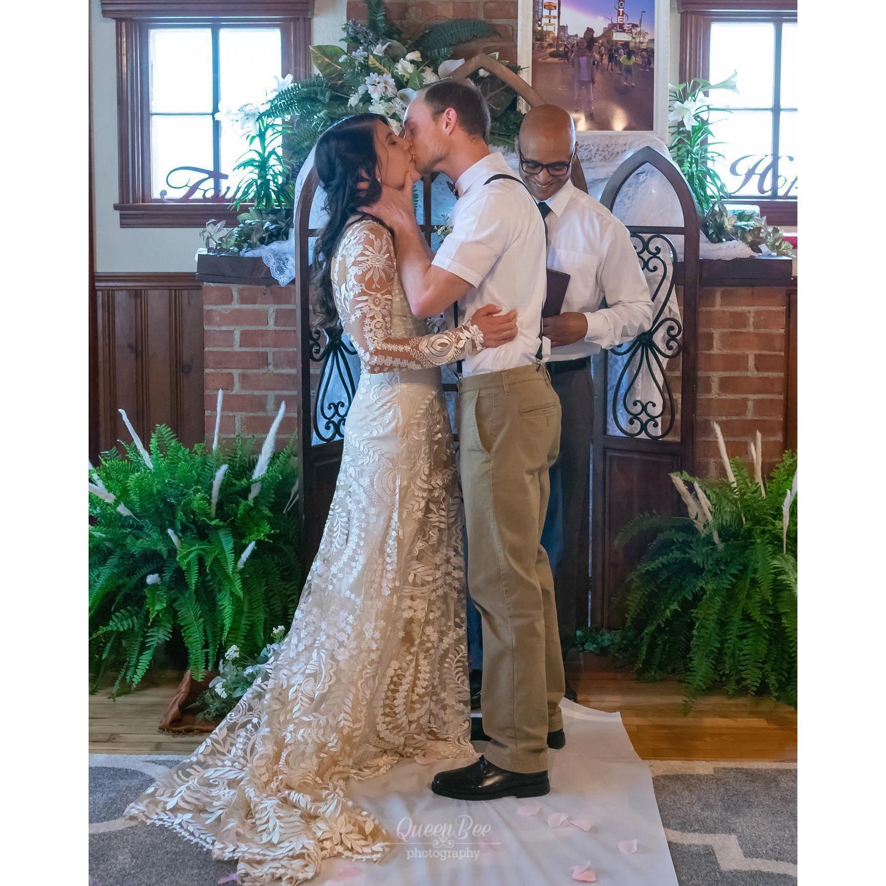 Our first kiss as a married couple. Our elopement.