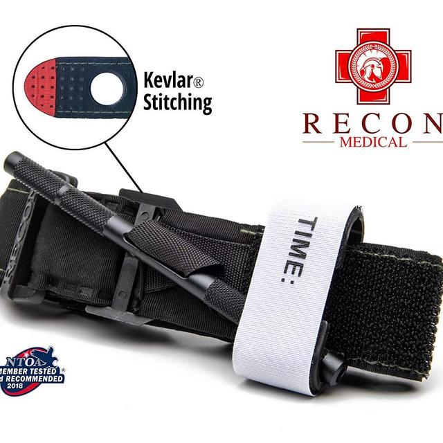 Recon Medical BLK-1PAK-FBA Tourniquet - (Black) Gen 3 Mil-Spec Kevlar Metal Windlass Aluminum First Aid Tactical Swat Medic Pre-Hospital Life Saving Hemorrhage Control Registration Card 1 Pack