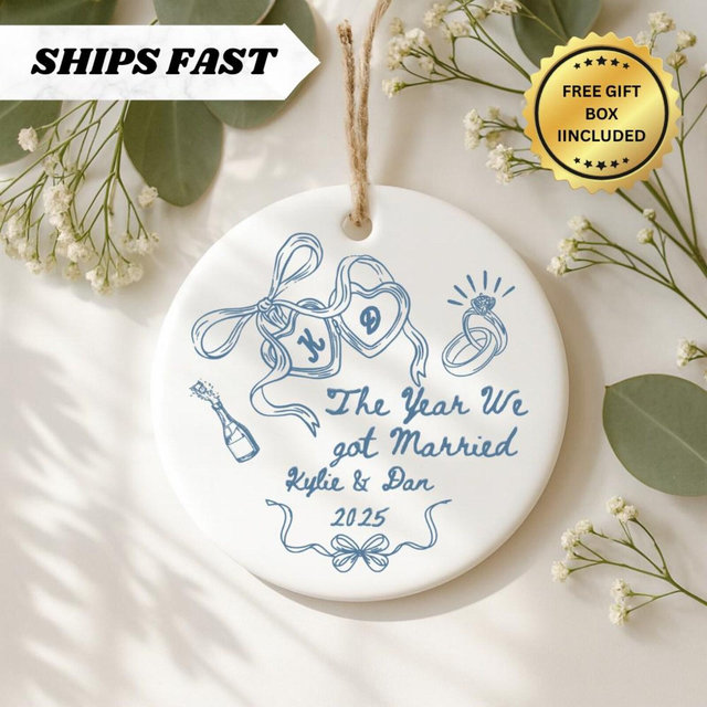 The Year We Got Married Ornament – Personalized Wedding Ornament – Custom Couple Name Christmas Gift – Wedding Keepsake – Free Gift Box
