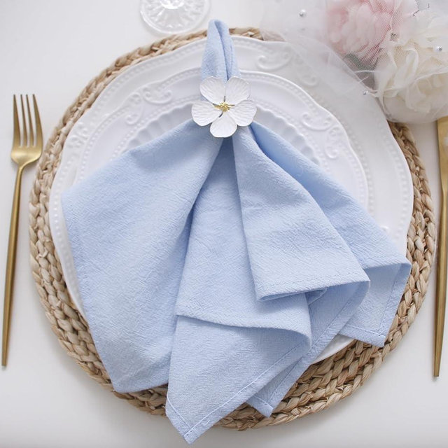 JINVASE Dinner Cloth Napkins Bulk,100% Soft Cotton Linen Napkins,Washable Napkins with Hemmed Edges for Weddings Decorations,Family Event Parties,16”*16”,(Set of 12, Pale Blue)