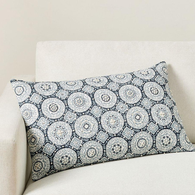 Kravet Medallion Lumbar Pillow Cover, 16" x 26", Indigo Blue