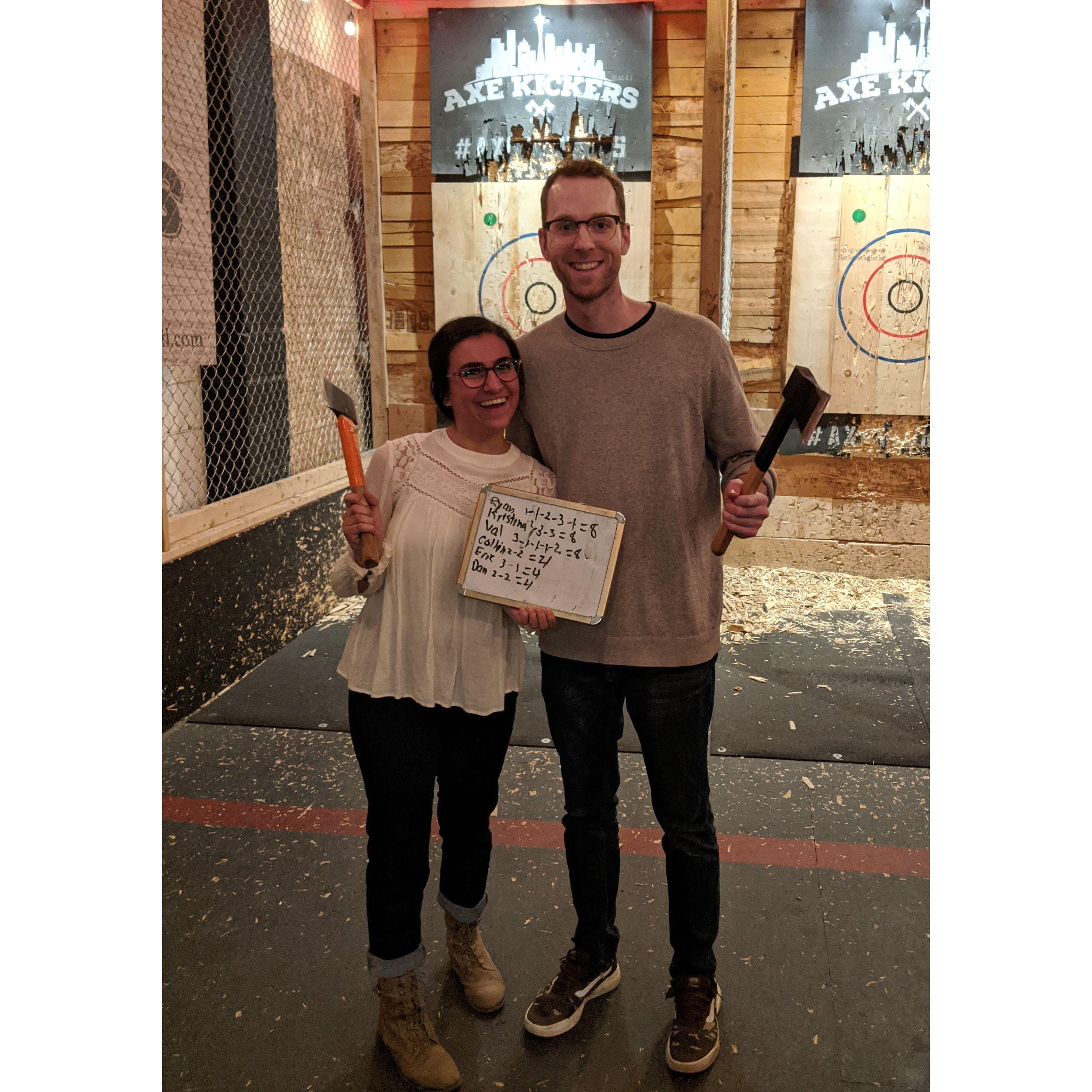 Our first time axe throwing in Seattle - January 2020