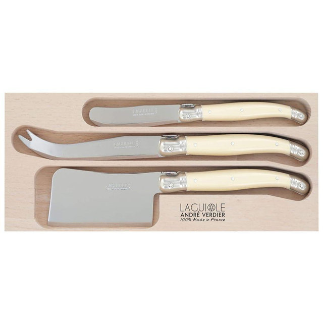 Andre Verdier Laguiole Debutant Cheese Knife Set 3 pce, Stainless Steel/Ivory, AV-3PC-CHEESE-IF, Made in France