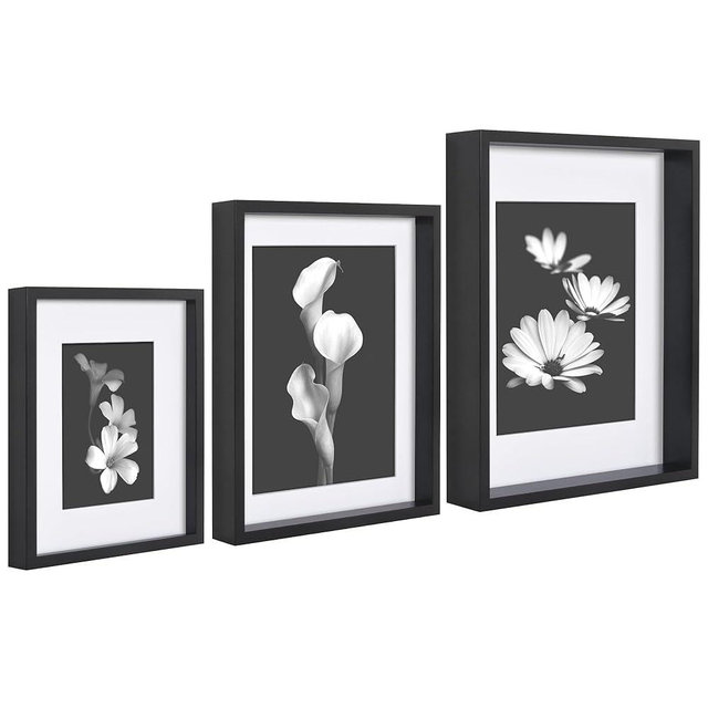 Americanflat Gallery Wall Frame Set of 3 - Picture Frame Set Includes 8x10, 10x12, 11x14 Frames - Display 5x7 and 8x10 Photos with Included Mat - Black Picture Frames with Shatter-Resistant Glass