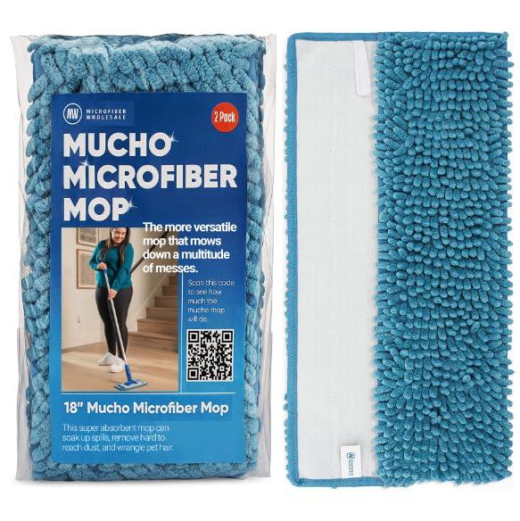 18" Dry & Wet Mucho Mop Pads - Replacement Flat Mop Heads Compatible with All 18" Microfiber Flat Mops - Reusable & Washable Microfiber Mop Pads, 2 Pack