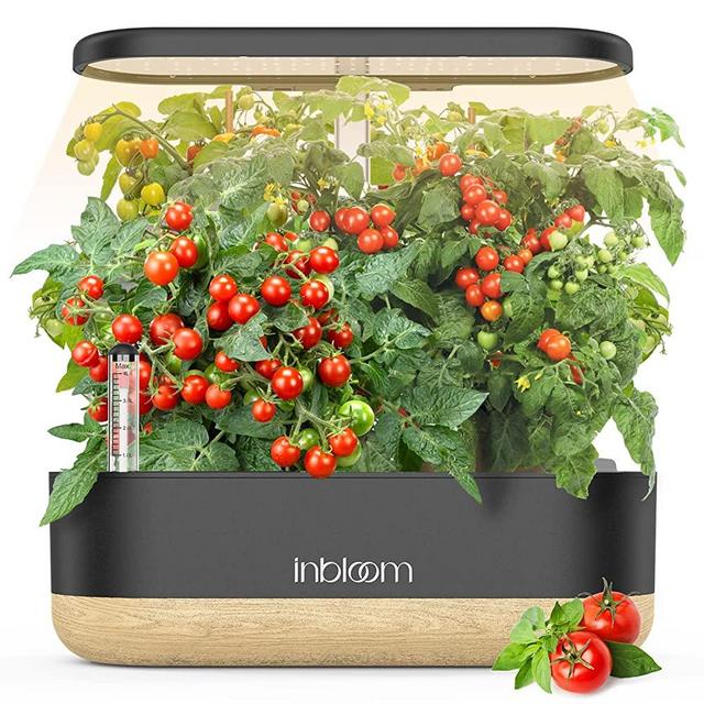 Hydroponics Growing System 10 Pods, inbloom Indoor Herb Garden with LEDs Full-Spectrum Plant Grow Light, Water Shortage Alarm, Automatic Timer, Height Adjustable(7'' to 15.2''), 4.2L Water Tank, Black