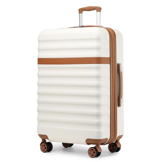 Kono Expandable 28 Inch Large Checked Luggage: ABS+PC Hardside Trolley Travel Case - Hard Shell Suitcase with TSA Lock, Cream - Brown
