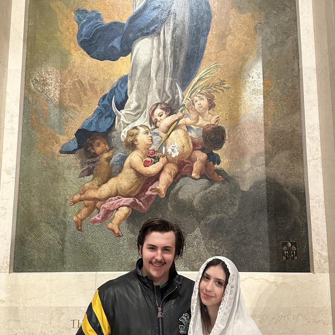 Ashlyn and Matthew in the Basilica of the National Shrine of the Immaculate Conception in Washington DC.