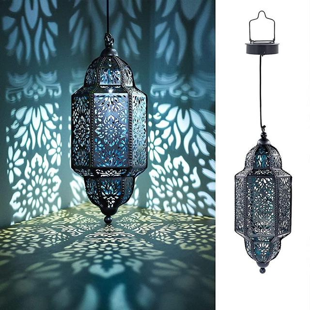 Twinkya Hanging Solar Lights Outdoor Garden Decorative Solar Lantern Waterproof Metal Moroccan Outdoor Decorations for Patio Pathway Yard Porch Backyard Garden Decor (Black)