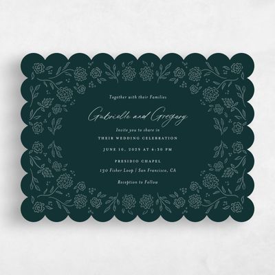 Green Scalloped Wedding Invitation - Clarian Landscape