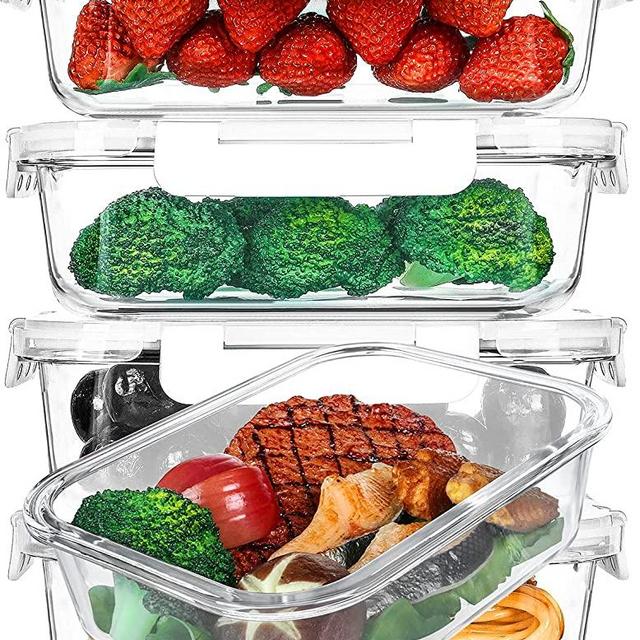 [5-Packs, 36 Oz.] Glass Meal Prep Containers with Lifetime Lasting Snap Locking Lids Glass Food Containers,Airtight Lunch Container,Microwave, Oven, Freezer and Dishwasher (4.5 Cup, White)