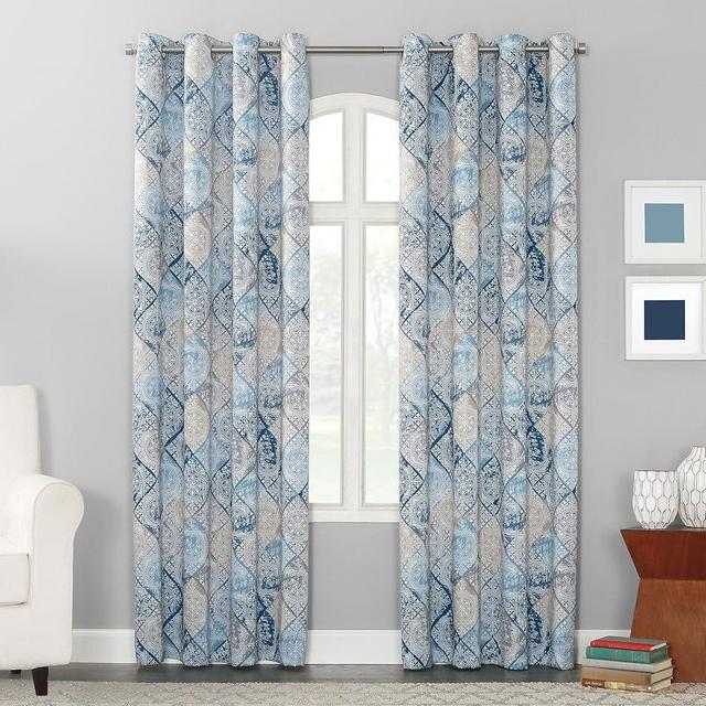 Sun Zero Reardon Global Medallion Print Energy Efficient Grommet Curtain Panel, 54" x 84", Indigo