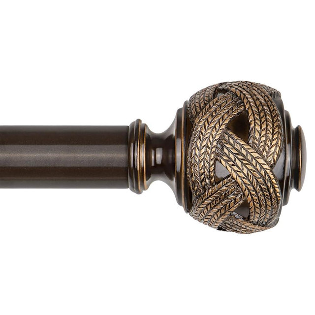 Curtain Rod 32 to 58 Inches (2.6 to 4.8 ft), USFOOK 7/8 Inch Telescoping Splicing Curtain Rods for Windows 20 to 53 Inch, Bronze Drapery Rod with Leaf Finials