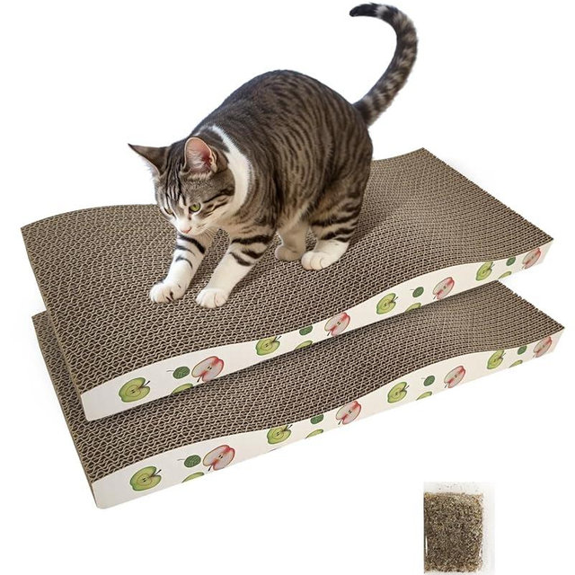TIMHAKA Cat Scratching Board, Corrugate Cat Scratcher for Indoor Cats with Catnip, Cat Scratch Pad with Premium Scratch Textures Design, Cardboard Cat Scratcher with Double-Sided Usability (Pack of 2)