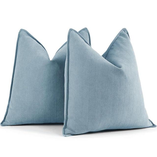 ZWJD Throw Pillow Covers 18x18 Set of 2 Chenille Pillow Covers with Elegant Design Soft and Luxurious Decorative Throw Pillows for Couch, Bed, and Home Decor,Light Blue