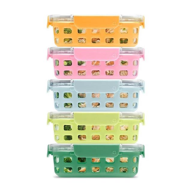 Ello Duraglass 3.4 Cup Meal Prep Sets 10Pc, 5 Pack Set- Glass Food Storage Container with Silicone Sleeve and Airtight BPA-Free Plastic Lids, Dishwasher, Microwave, and Freezer Safe, Meadow