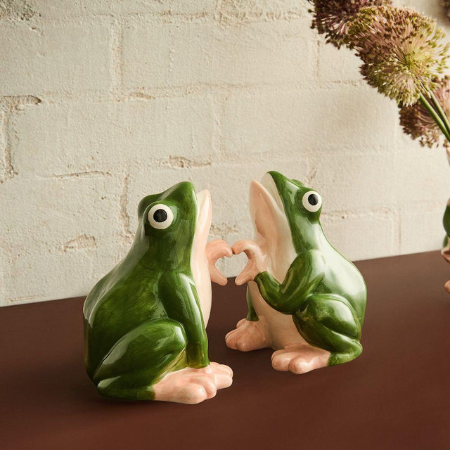 Frog Bookend Green Ceramic Set of 2