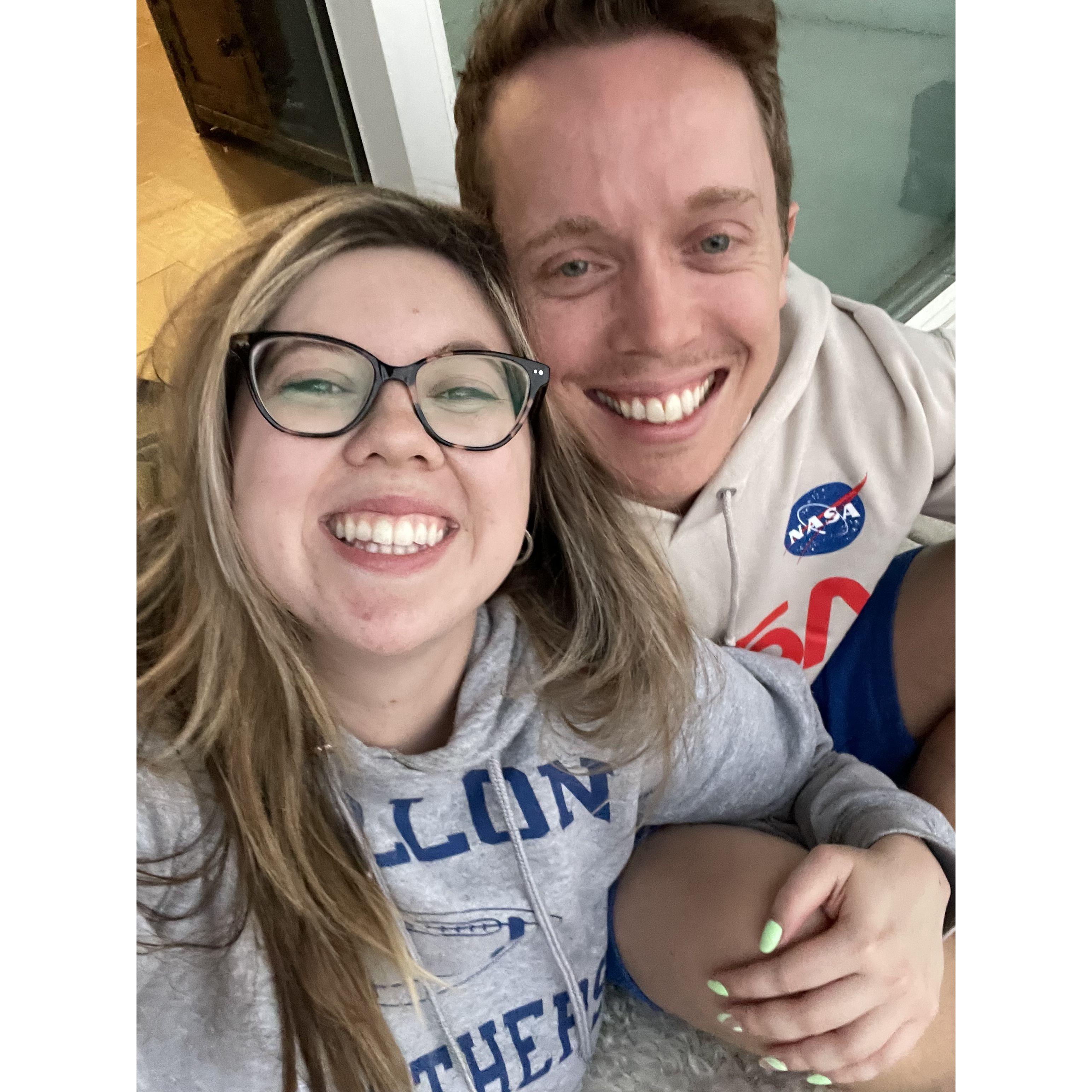 One of our first photos together. Sitting on the patio to watch a Phoenix monsoon ☔️
