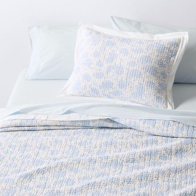 Celeste Washed Cotton Light Blue Floral Full/Queen Quilt