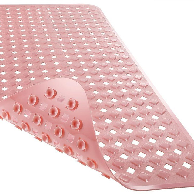 Yimobra Bathtub Mat Non Slip, 34.5"x15.5" Shower Mat with Strong Suction Cups & Drain Holes, Long Anti Slip Bath Tub Mat for Inside Shower, Machine Washable Fast Drying, Bathroom Essentials, Pink