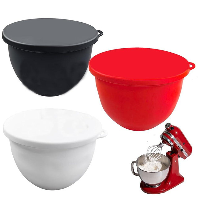 PRIDKEN Silicone Bowl Liners for Kitchen Aid Mixers 5 qt Tilt-Head, for Baking Cooking, No More Replacement Mixer Bowls Needed,Silicone Stand Mixer Bowl Liners with Lids (Red+Black+White)