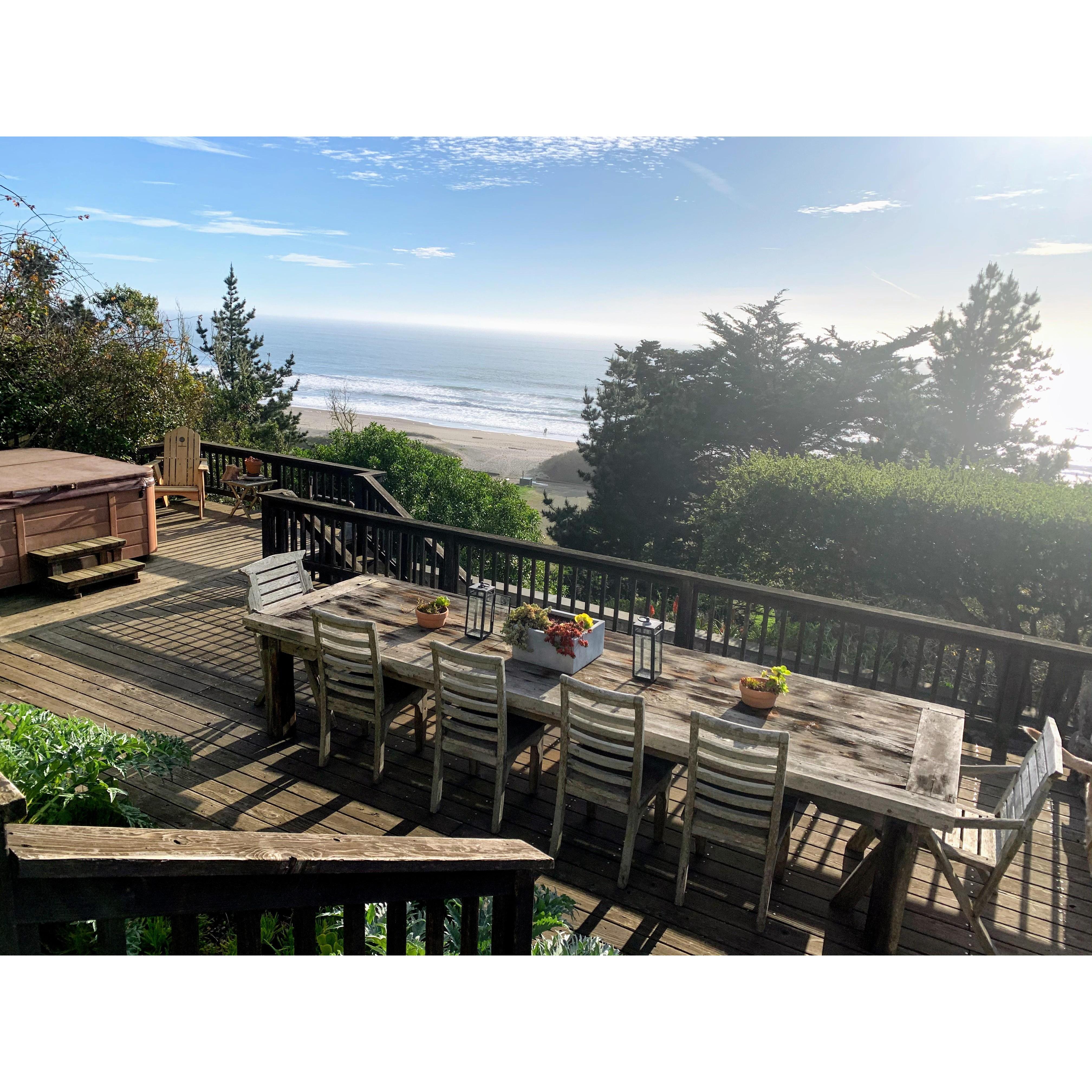 Willow Camp Main House deck and hot tub: with beach access CA life doesn't get much better than this