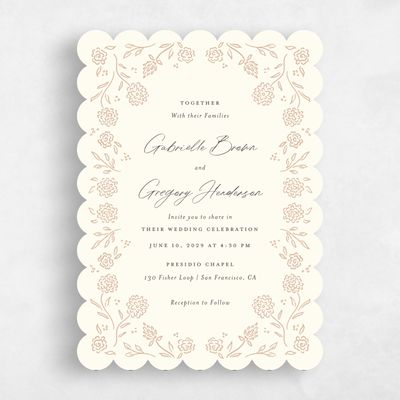 Beige Scalloped Wedding Invitation - Clarian Portrait