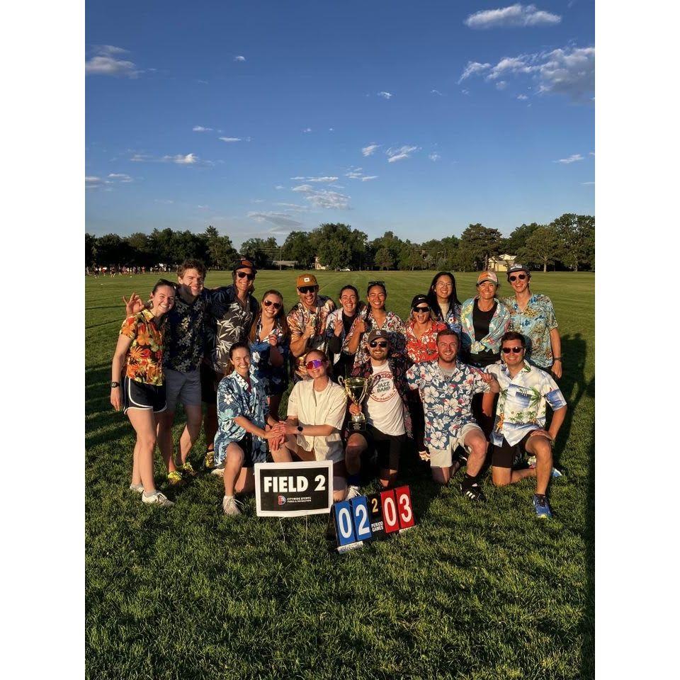 6/19/24 | Kickball champions again! As you can tell by the score, we had some fierce competition but we banded together and pulled out the win. The Hawaiian shirts are our jerseys!