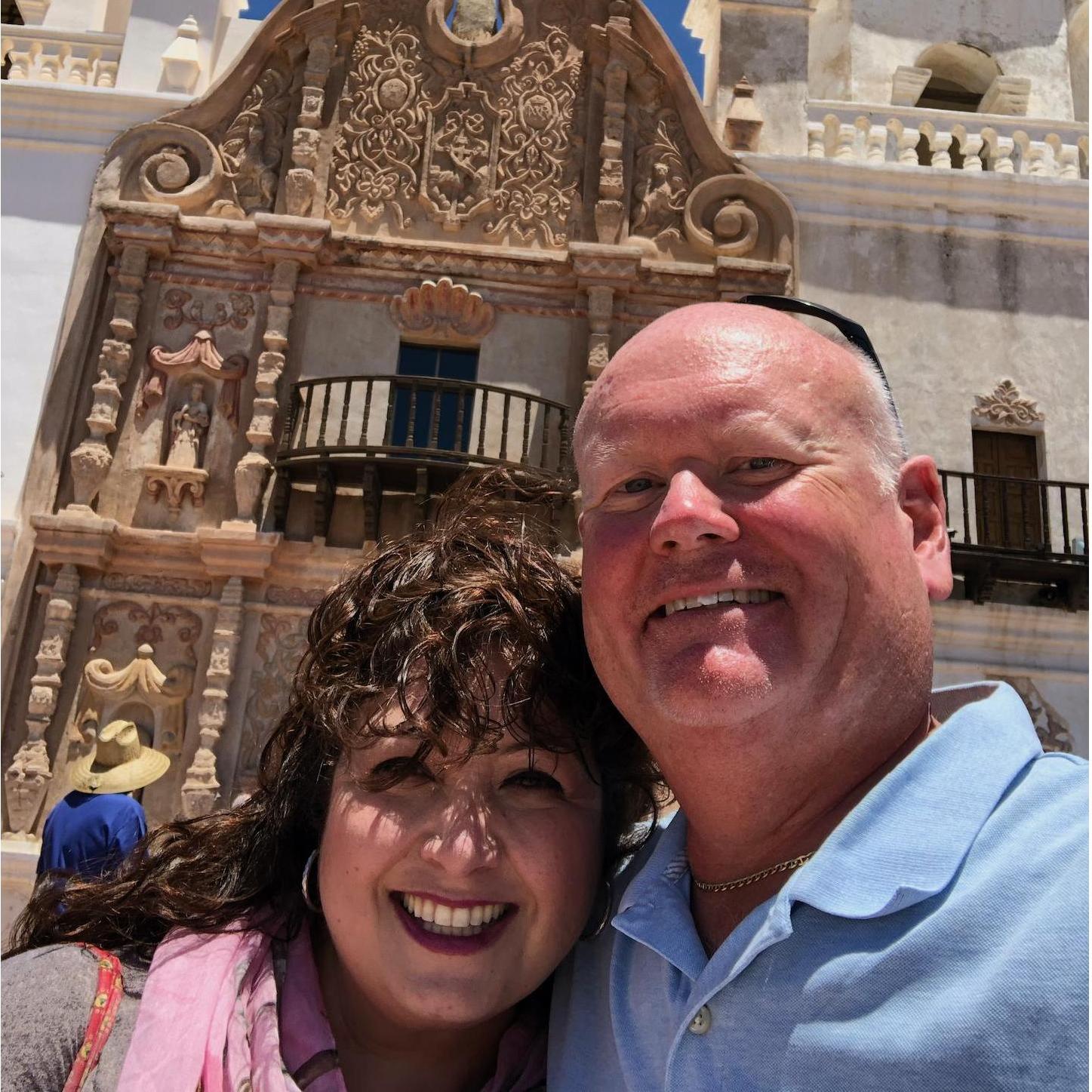 Our first in-person meeting!
San Xavier del Bac Mission near Tucson
We lit a candle in the chapel to bless the start of our journey.