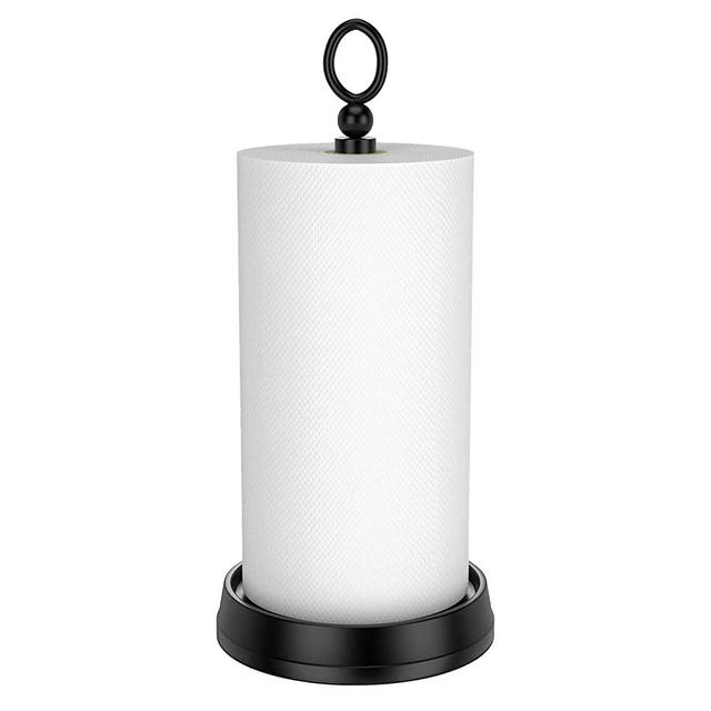 KASUNTO Paper Towel Holder Stand for Kitchen Countertop Home Dining Table, Paper Towel Dispenser Fits Standard and Jumbo Sized Paper Towel Rolls, Solid Standup Storage Towel Paper Holders (Black)