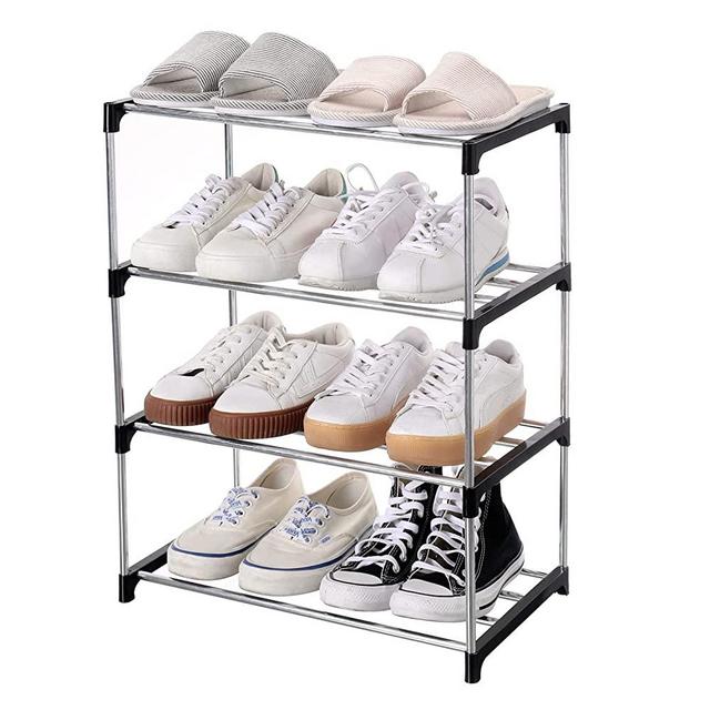 Jucaifu Stackable Small Shoe Rack, Entryway, Hallway and Closet Space Saving Storage and Organization (4-Tier, Black)