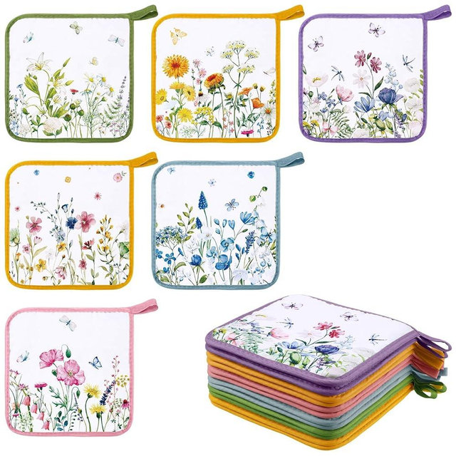 Bencailor 12 Pcs Pot Holders with Pocket Kitchen Hot Potholders Hot Pad Oven Mitts Cookie Bag Oven Gloves for Kitchen Gift Baking Cooking(Floral)