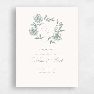 Rich Sage, Green Wedding Save the Date - Pivoine Portrait