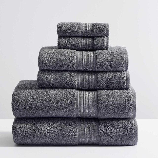 Hydrocotton Organic Bath/Hand/Washcloth, Heathered Charcoal, Set of 6